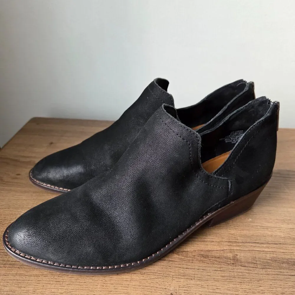LIKE NEW LUCKY BRAND FITINA BLACK LEATHER ALMOND TOE ANKLE BOOTIES SIZE 9.5 WMNS